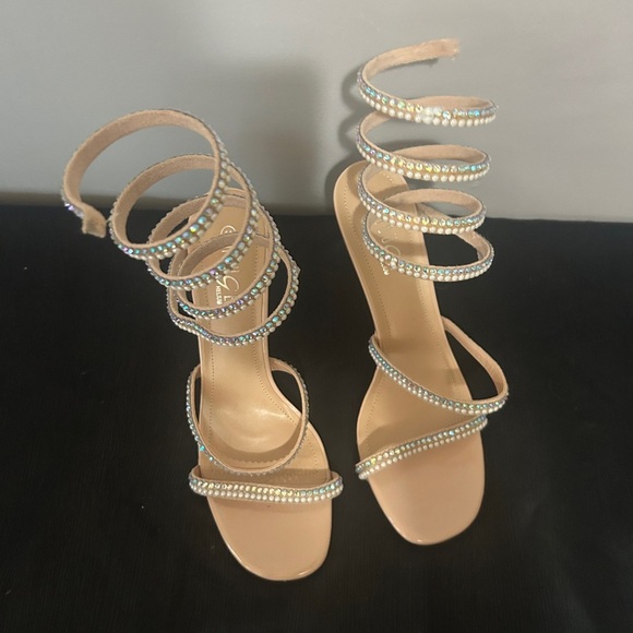 Elegant Nude Spiral Strap Heels - Picture 2 of 5